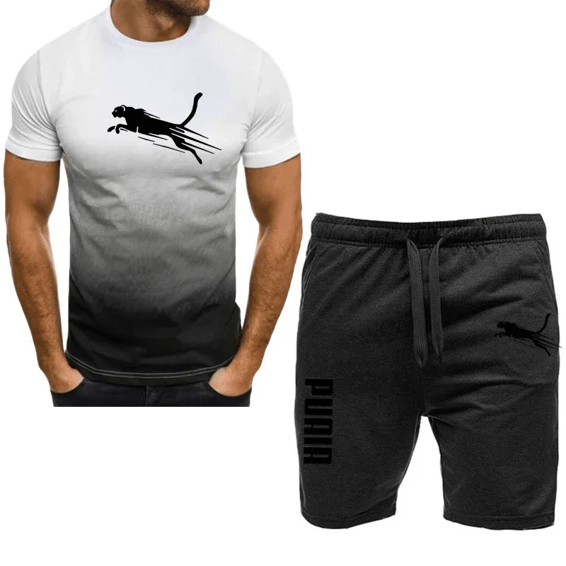 "2024 Men's Breathable Fitness Running Sportswear Set - Casual T-Shirt and Shorts"