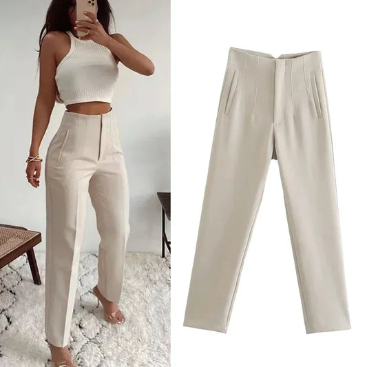 Office wear high waist pants for women