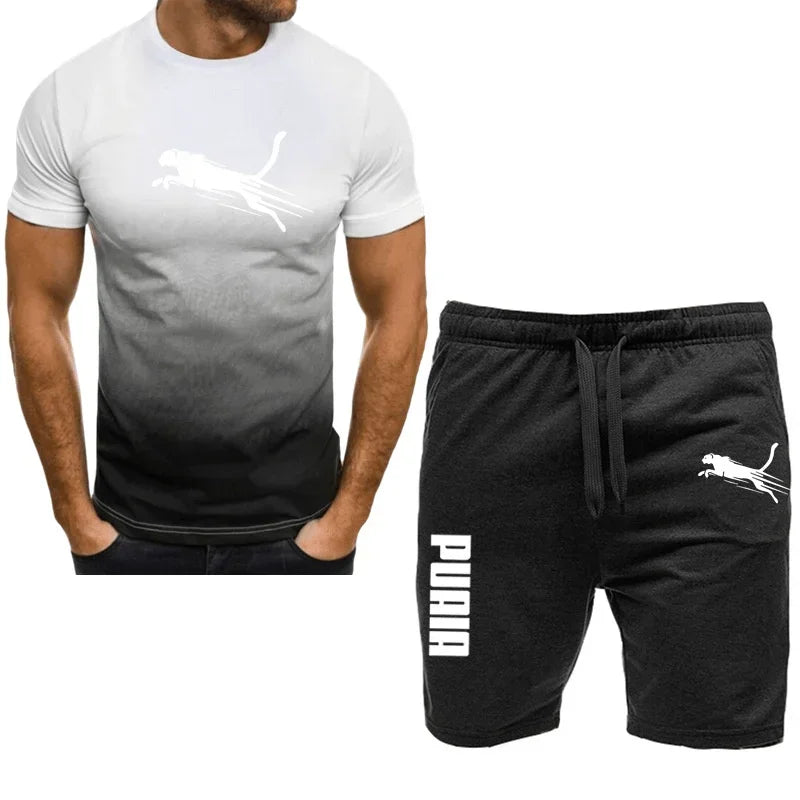 "2024 Men's Breathable Fitness Running Sportswear Set - Casual T-Shirt and Shorts"