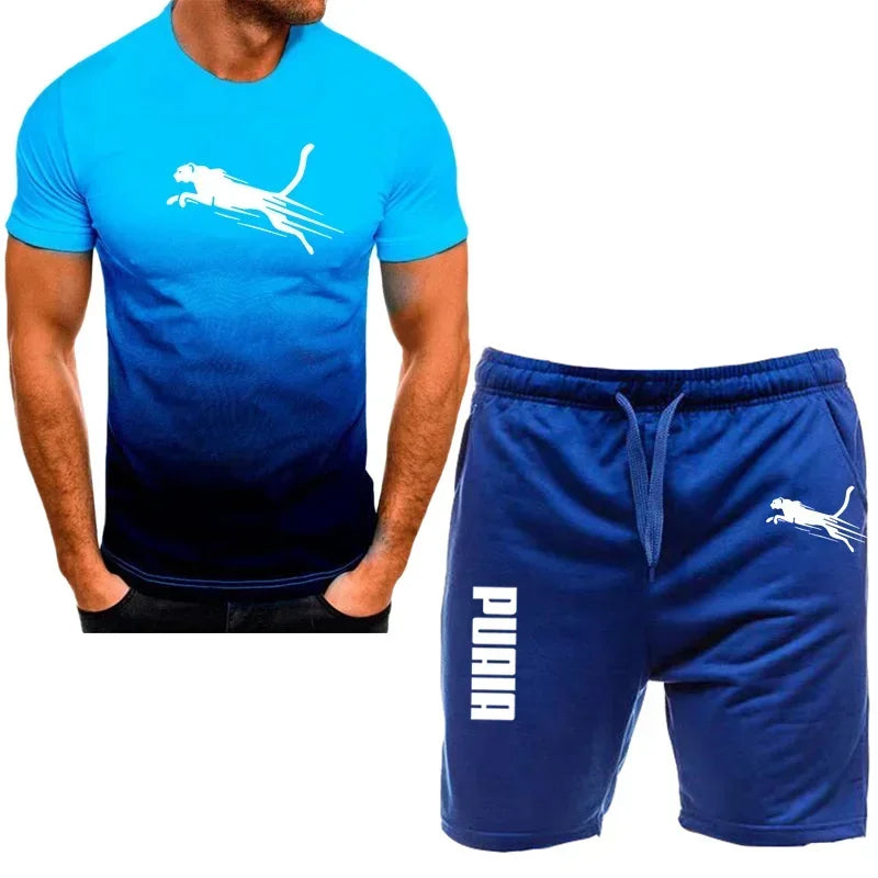 "2024 Men's Breathable Fitness Running Sportswear Set - Casual T-Shirt and Shorts"