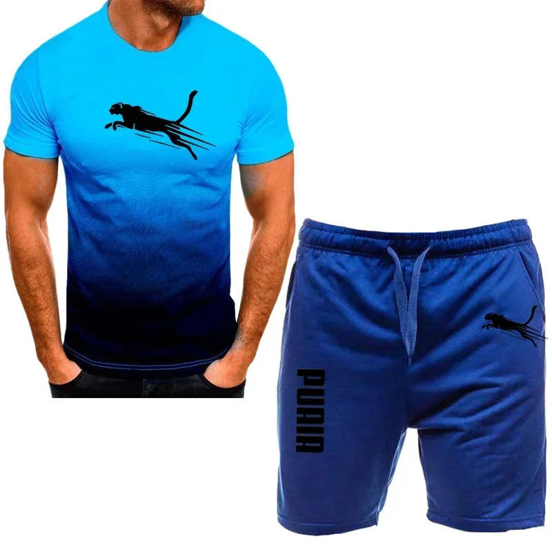 "2024 Men's Breathable Fitness Running Sportswear Set - Casual T-Shirt and Shorts"