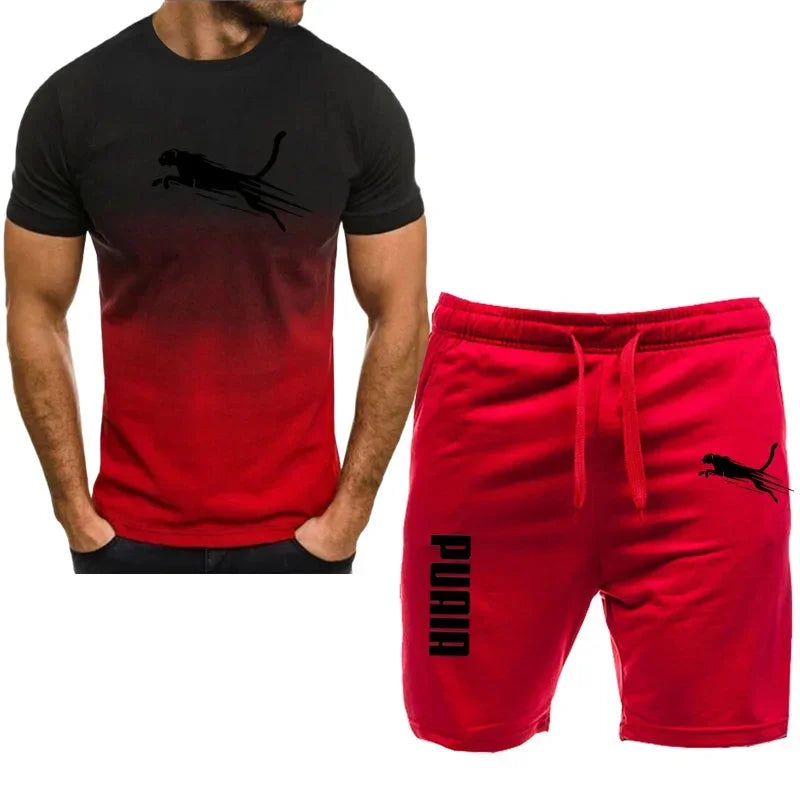 "2024 Men's Breathable Fitness Running Sportswear Set - Casual T-Shirt and Shorts"