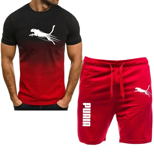 "2024 Men's Breathable Fitness Running Sportswear Set - Casual T-Shirt and Shorts"